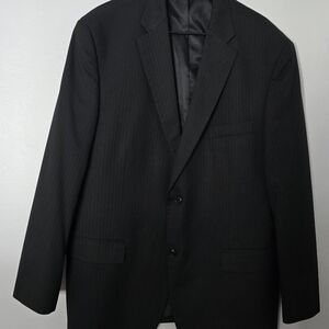 Haggar Men's Black Pinstripe Suit Jacket Blazer 46L Sport Coat